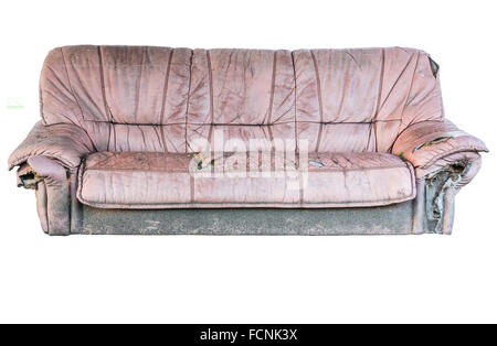 Brown leather old sofa isolated included clipping path Stock Photo