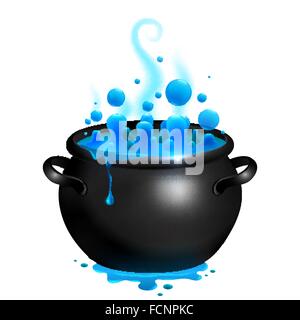 Black vector cauldron with blue witches potion Stock Vector