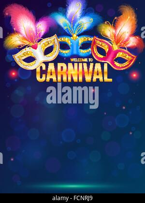 Bright carnival masks on dark blue background Stock Vector