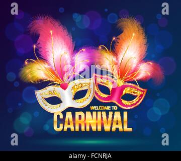Bright carnival masks on dark blue background Stock Vector