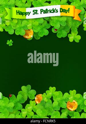 Coins and clovers background Happy St Patricks day poster Vector Stock ...