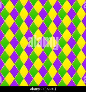 Green, purple, yellow grid Mardi gras seamless pattern Stock Vector