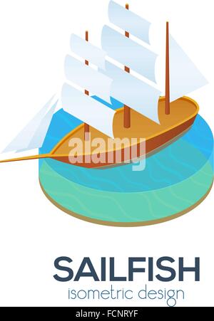 Vector illustration of isometric yacht. Summer vacation Stock Vector ...