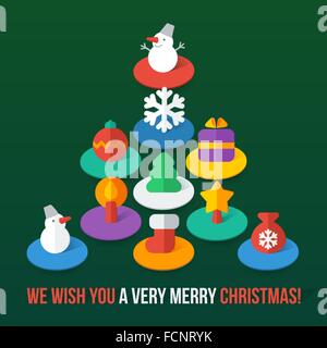 Set of isometric colorful Christmas flat icons Stock Vector