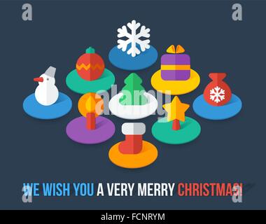 Set of isometric colorful Christmas flat icons Stock Vector