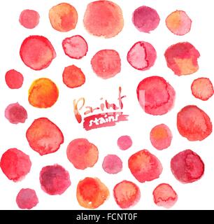 Big vector set of red watercolor stains Stock Vector