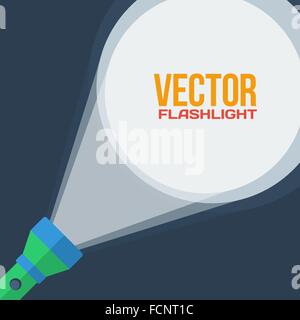 Green flashlight in flat style on dark background Stock Vector
