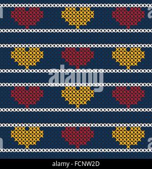 knit pattern yellow and red heart Stock Vector