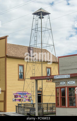 Shaniko community center and alarm bell tower in the ghost town of Shaniko in Eastern Oregon, USA Stock Photo