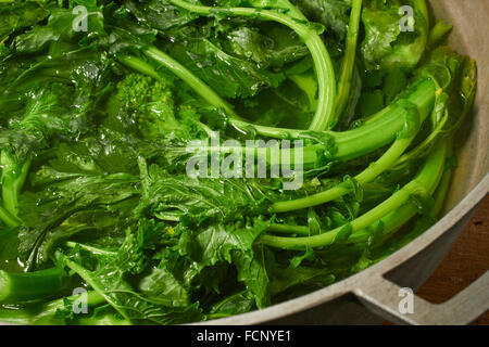 a pot of cooked Chinese Broccoli, sometimes called 'Chinese Kale' Stock Photo
