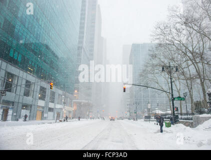 New York, USA. 23rd Jan, 2016. View looking north down Sixth Avenue near Bryant Park in Midtown Manhattan, New York City during blizzard storm Jonas. January 23, 2016. Credit:  Brigette Supernova / Outer Focus Photos/Ģ����ý Live News Stock Photo