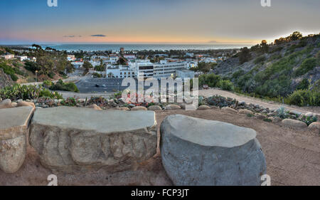 Stone benches overlooking Ventura downtown Stock Photo