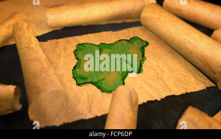 Old green paper map of Nigeria isolated on white background Stock Photo ...