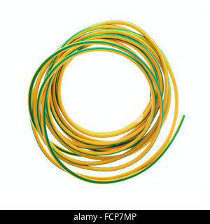 Yellow and Green Earth Wire Sleeving on a White Background Stock Photo