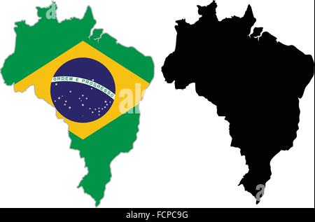Brazil map flag on a white background. Vector illustrator. Stock Vector