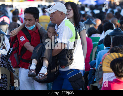 Cebu City, Philippines. 24th January, 2016. Thousands of Roman Catholic Filipinos attend an open air mass at the Plaza Independencia to mark the 51st Eucharistic Congress.Held Every four years the event promotes several aspects of the Catholic Faith. Namely to promote an awareness of the central place of the Eucharist in the life and mission of the Catholic Church,help improve understanding and celebration of the liturgy & draw attention to the social dimension of the Eucharist. Credit:  imagegallery2/Alamy Live News Stock Photo