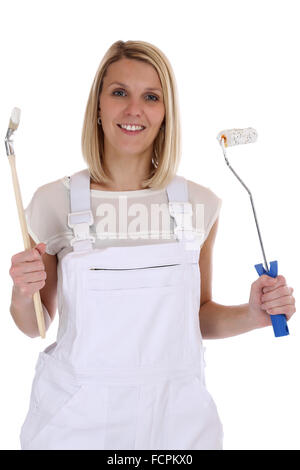 Young female house painter and decorator woman job isolated on a white background Stock Photo