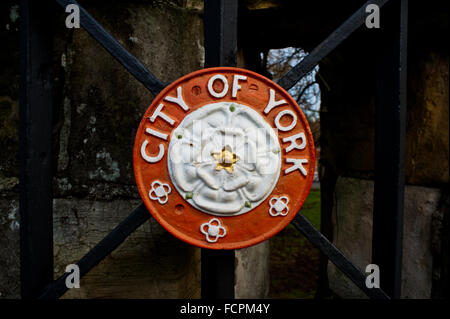 City of York with White Rose Emblem Cast Steel Sign Stock Photo