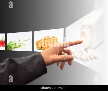 hand pushing a button on a touch screen interface