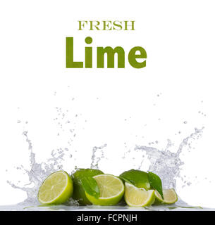 Fresh lime in water splash on white Stock Photo