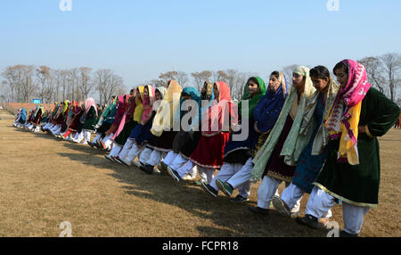 Kashmiri school girls dressed in traditional outfits sing during the(02)