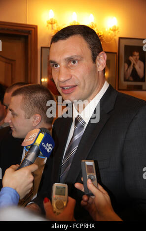 Famous boxer and the current WBC World heavyweight champion Vitali Klitschko gives an interview Stock Photo