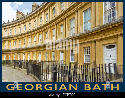 A poster style illustration from a photograph of the Circus and it's Georgian architecture, Bath, Somerset, England, UK Stock Photo