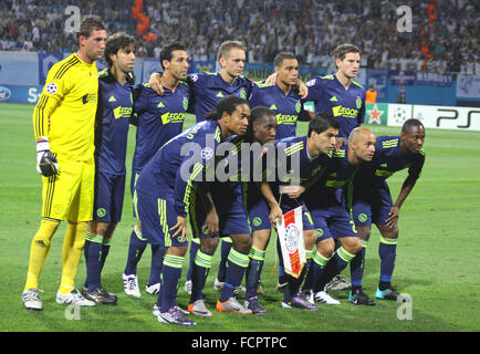 AFC Ajax team pose for a group photo before UEFA Champions League play-off game against FC Dynamo Kyiv Stock Photo