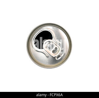 opened beer can top over white background Stock Photo