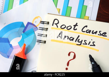 Notepad with RCA - Root Cause Analysis on the wooden table. Stock Photo