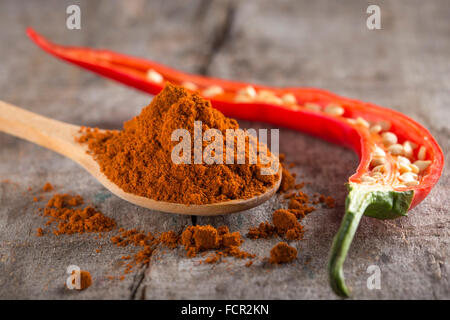 Wooden spoon with spice red paprika Stock Photo