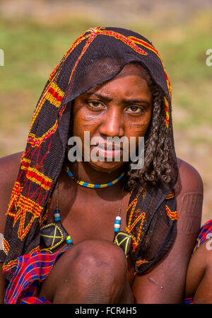 A portrait of an Afar woman in Awash National Park, Ethiopia. Stock Photo
