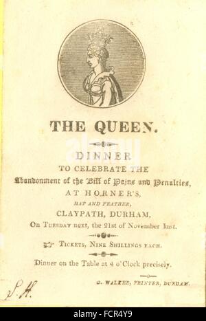 Invitation for dinner to celebrate the Abandonment of the Bill of Pains and Penalties concerning Queen Caroline, wife of George IV Stock Photo