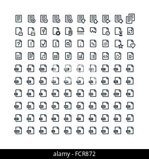 Set of 100 Document Icons. File Extension. File Types. Operations with Documents Stock Vector