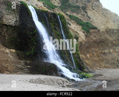 Alamere Falls waterfall on the beach in Point Reyes National Seashore in Marin County, California Stock Photo
