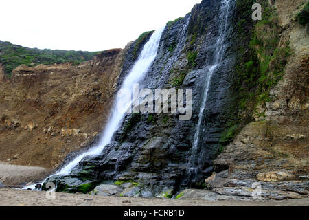 Alamere Falls waterfall on the beach in Point Reyes National Seashore in Marin County, California Stock Photo