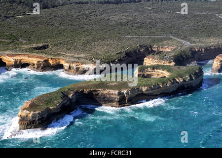 Aerial view of Mutton Bird Island near Port Campbell at the Great Ocean Road in the Port Campbell National Park, Victoria, Austr Stock Photo