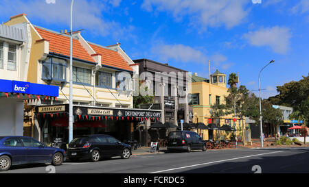 Stores along Victoria Road at Devonport, Auckland, New Zealand. Stock Photo