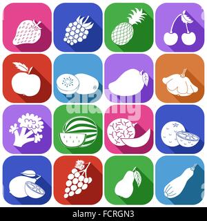 Icons of fruits and vegetables in flat style - Vector illustration Stock Vector