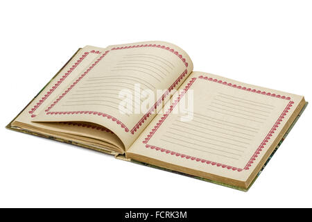 Open old notebook, isolated on white background Stock Photo