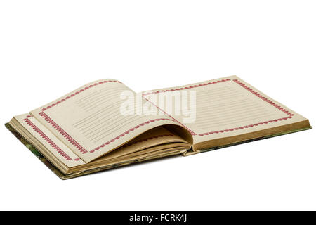 Open old notebook, isolated on white background Stock Photo