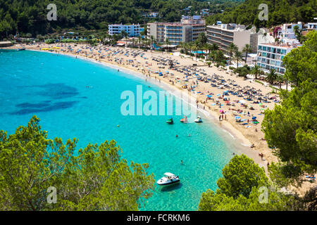 View of beautiful Cala San Vicente bay with azure sea water and beach ...