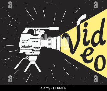 Professional video camera with yellow light letters Stock Vector
