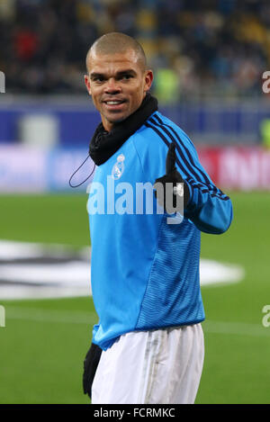 LVIV, UKRAINE - NOVEMBER 25, 2015: Pepe of Real Madrid trains before UEFA Champions League game against FC Shakhtar Donetsk at A Stock Photo