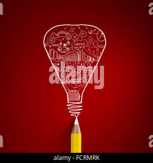 Idae concept image with pencil drawing light bulb Stock Photo