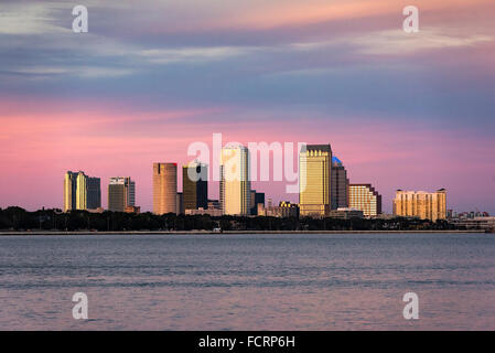 Tampa skyline across Hillsborough Bay, Tampa, Florida, USA Stock Photo