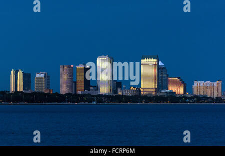 Tampa skyline across Hillsborough Bay, Tampa, Florida, USA Stock Photo