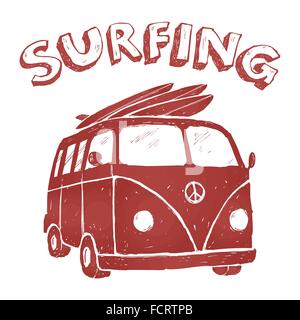 Surf Van Illustration, t-shirt graphics, vectors, typography Stock Vector