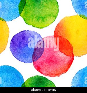 Bright rainbow colors watercolor painted circles seamless pattern Stock Vector