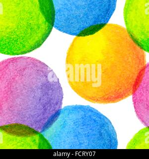 Bright rainbow colors watercolor painted circles seamless pattern Stock Vector